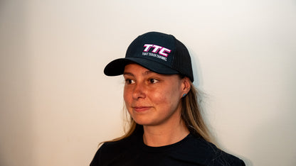 TTC HAT - BLACK WITH PINK STITCH