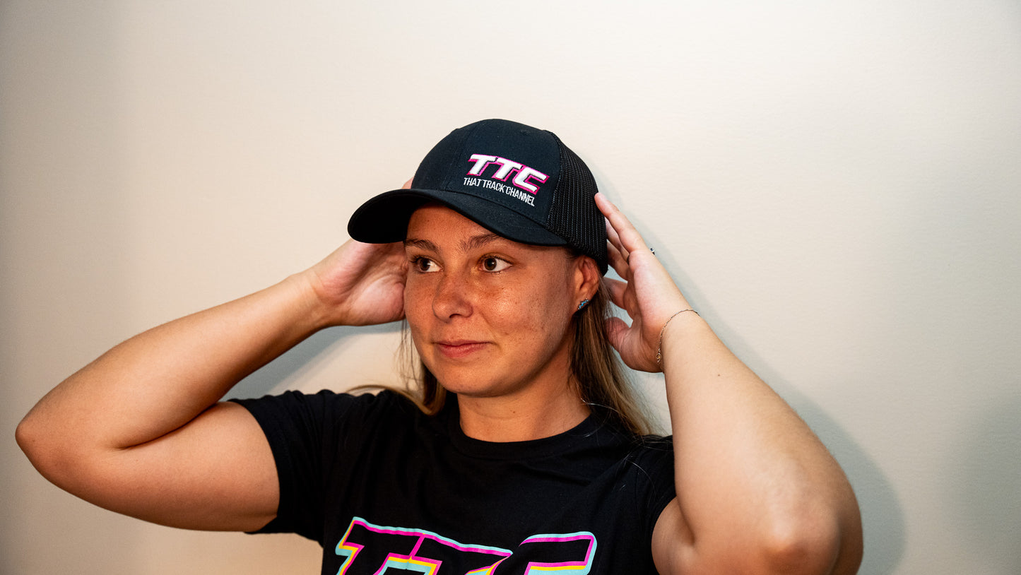 TTC HAT - BLACK WITH PINK STITCH