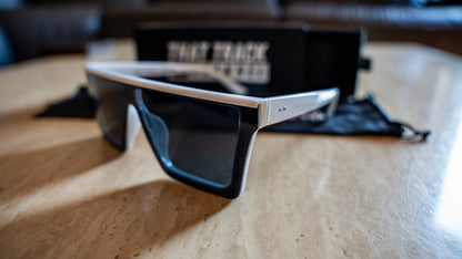 TTC SUNGLASSES - WHITE FRAME, BLACK LENS