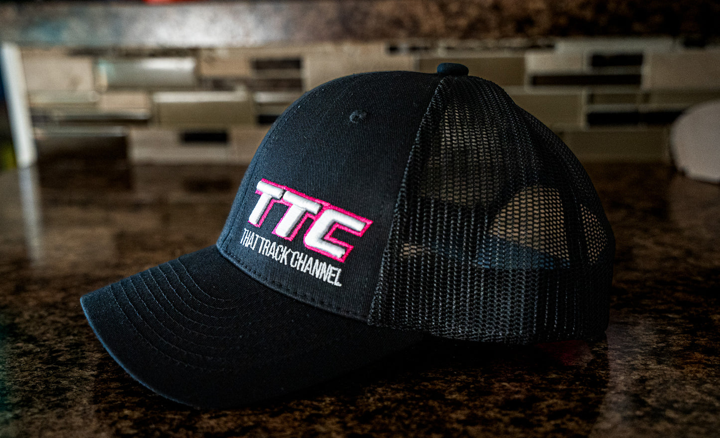 TTC HAT - BLACK WITH PINK STITCH