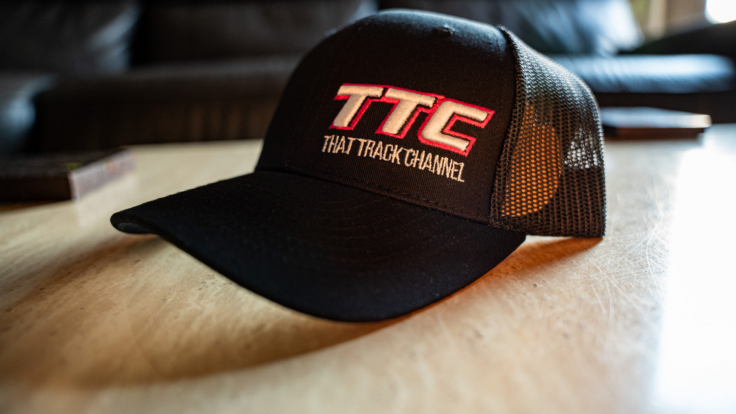 TTC HAT - BLACK WITH PINK STITCH