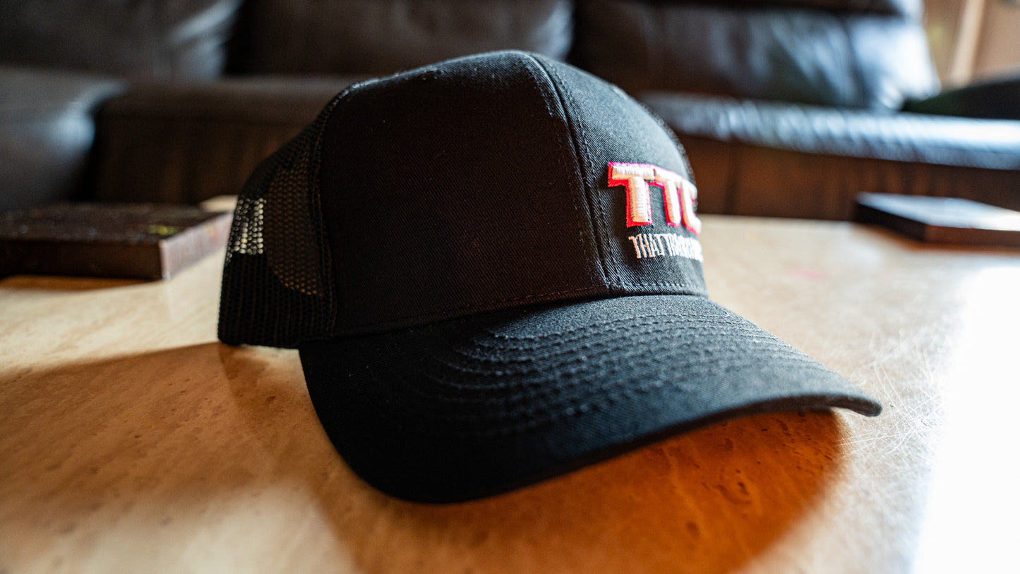 TTC HAT - BLACK WITH PINK STITCH