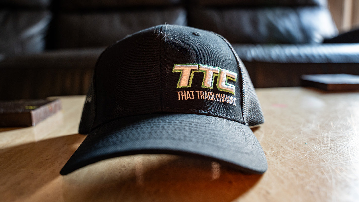 TTC HAT - BLACK WITH GREEN STITCH