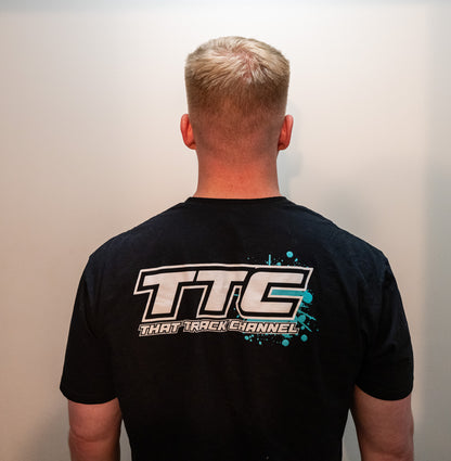 TTC SHIRT - BLACK SHIRT, WHITE FONT, TEAL COLOR SPLASH