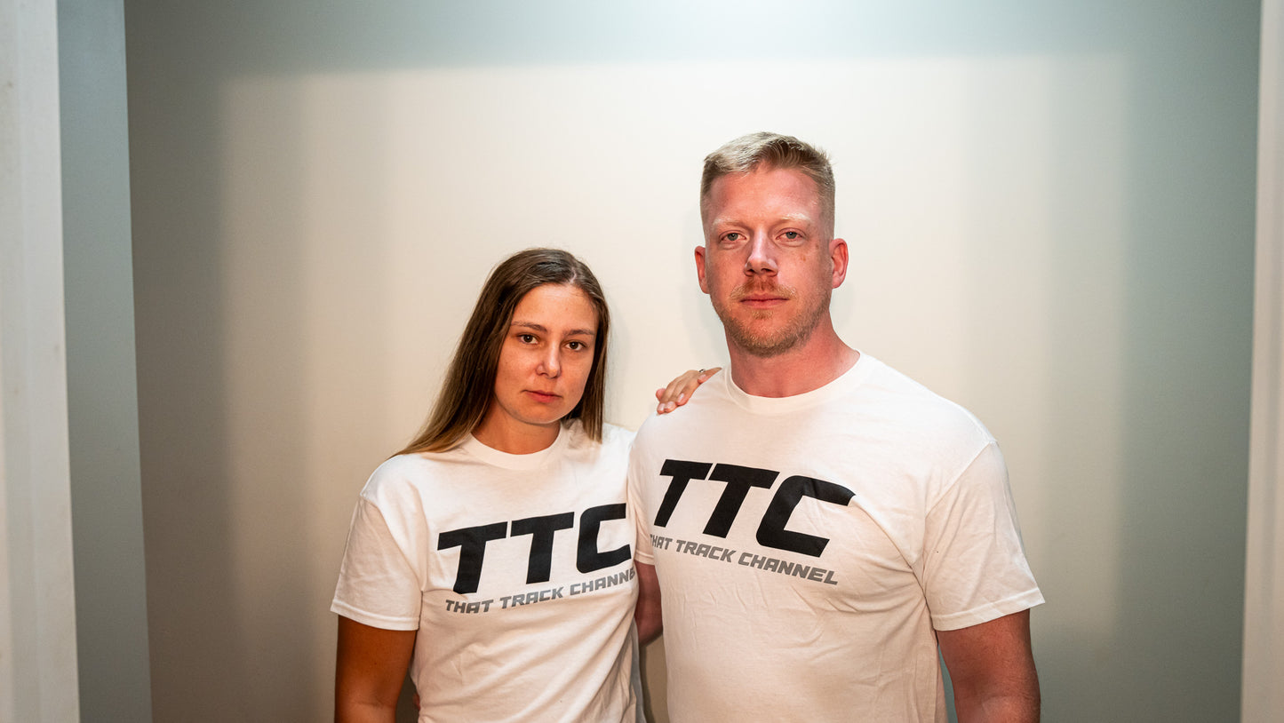 TTC SHIRT - WHITE SHIRT, BLACK AND GREY FONT